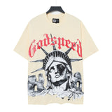 Cross-border foreign trade high version gods short-sleeved heavy weight washed fog high street skull pure cotton printed round