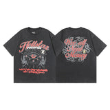 Ss american skull washed and distressed letter loose plus size short sleeve streetwear t-shirt - men's trendy style