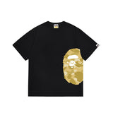Wholesale japanese style side plaid camo ape head short sleeve color block trendy t-shirt for summer