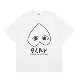 Correct version star kawakubo pla heartembroider short-sleeved pure cotton red heart peach couple t-shirt y