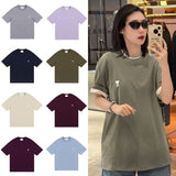 Ami clams embroidered heart color block crew neck short sleeve loose fit cotton t-shirt summer top