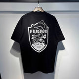 Wholesale american streetwear purple flow paint letter graffiti logo high-quality short-sleeve t-shirt for men and couples
