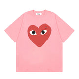 Correct version star kawakubo pla heartembroider short-sleeved pure cotton red heart peach couple t-shirt y