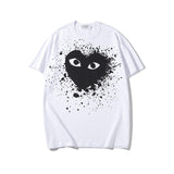 Kawakubo plaloveembroider short-sleeved pure cotton red heart eyes couple t-shirty long sleeves shirt taobao ling