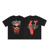Cross-border supply large v letter lne cherry blossom short half-sleeve sketch embroidery lip print graffiti print short