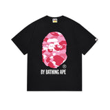Early spring/summer camo ape head collaboration - little monkey logo print short sleeve couple's trendy tee