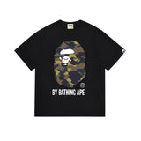 Early spring/summer camo ape head collaboration - little monkey logo print short sleeve couple's trendy tee