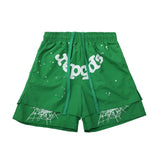 Spder hip-hop singer hotfix rhinestone foil letter print short sleeve t-shirt & rhinestone embellished shorts set (couple's style)