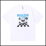 Export wholesale niche american fashion rhu flag floralsprinting double yarn pure cottoncasualloose couple short-sleeved t