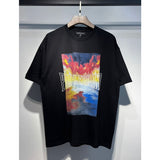Wholesale american streetwear purple flow paint letter graffiti logo high-quality short-sleeve t-shirt for men and couples