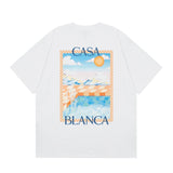 casa casablanca short-sleeved fantasy door letter logo printingstylish round neck short-sleeved t-shirt