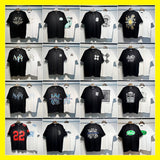 [gram] am flow paint graffiti letter starry sky classic logo print short sleeve couple t-shirt
