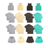essential double line fog shorts icon laminated stereo letter round neck couple pullover