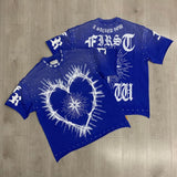 First row american trend high quality washed retro hot diamond casual short-sleeved t-shirt