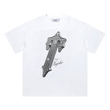 trap gradient letter tiger head short sleeve european and american high street trap star printing t-shirt loose s