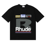 Rhude T Shirts Petrol Patch Racing Motor Cotton Casual Short Sleeve Men and Women