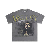 American retro valeforever washed & distressed hotfix rhinestone cotton short sleeve high street star t-shirt