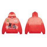 American retro valeforever washed & distressed hotfix rhinestone cotton shorts high street hooded sweatshirt
