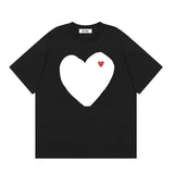 Correct version star kawakubo pla heartembroider short-sleeved pure cotton red heart peach couple t-shirt y