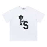trap gradient letter tiger head short sleeve european and american high street trap star printing t-shirt loose s