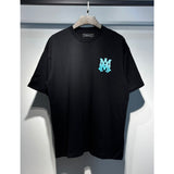 [gram] am flow paint graffiti letter starry sky classic logo print short sleeve couple t-shirt