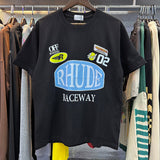 Rhude T Shirts Raceway Printing Cotton Casual Crew Neck Short Sleeve Men and Women