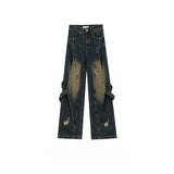 Unisex Jeans Old Washed Jeans Vintage Straight Wide Leg Pants