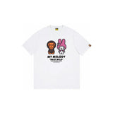 Top-tier! sanrio ou family summer bape seamless crewneck g pure cotton short-sleeve t-shirt for men