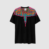 Cross-border wholesale european and american mb short-sleeved gradient colorful wings t-shirt couple black and white feather half