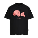 beheaded bear short-sleeved pa flame letter flow paint back logo trendy couple t-shirt