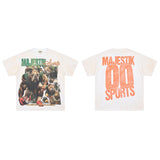 Majestik american street style retroprinting distressed loose hot diamond high street style tops short-sleeved t-shirt