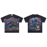 Majestik american street style retroprinting distressed loose hot diamond high street style tops short-sleeved t-shirt