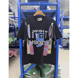 Satoshi summer american retroletterprinting washed and distressed spray dirty crackle loose short-sleeved t-shirt