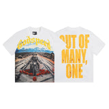 European and american high street gd rock heavy industry washed distressed skull letter speed short sleeve
