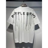 Wholesale american streetwear purple flow paint letter graffiti logo high-quality short-sleeve t-shirt for men and couples