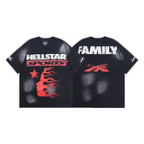 Ss american skull washed and distressed letter loose plus size short sleeve streetwear t-shirt - men's trendy style