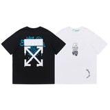 Wholesale off short sleeve ow dissolved arrow gradient starry sky splash ink t-shirt yellow tape warning line love