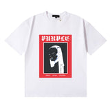 Wholesale high street purple br@nd american style short sleeve loose retro casual t-shirt couple trendy tee