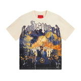 European and american high street gd rock heavy industry washed distressed skull letter speed short sleeve