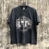 Wholesale american streetwear saint short-sleeve t-shirt vanity washed vintage letter print sweatshirt hoodie