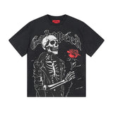 Cross-border gs american high street washed retro skull racing machine girl printing short-sleeved fashion