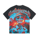 Cross-border gs american high street washed retro skull racing machine girl printing short-sleeved fashion
