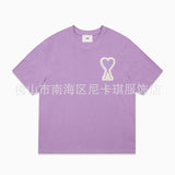 Am short-sleeve macaron color heart embroidery pure cotton loose summer fashion t-shirt crew neck top