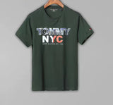 Tommy T Shirts Tommy Men's Short-Sleeved Cotton round Neck Bottoming Shirt Summer Printed T-shirt