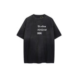 Ac letter print high street washed distressed vintage oversized short sleeve couple t-shirt