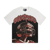 Cross-border gs american high street washed retro skull racing machine girl printing short-sleeved fashion