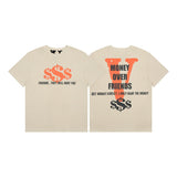Cross-border supply large v letter lne cherry blossom short half-sleeve sketch embroidery lip print graffiti print short