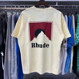 Rhude T Shirts Red Sunset Print Cotton Casual Short Sleeve Men and Women