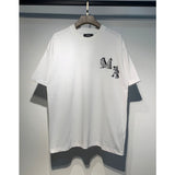 [gram] am flow paint graffiti letter starry sky classic logo print short sleeve couple t-shirt