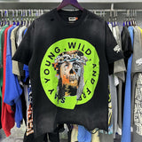 American retro style roughplay jesus faux two-piece long sleeve sweatshirt - skull rock washed distressed ripped